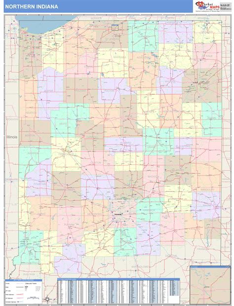 Indiana Northern Wall Map Color Cast Style By Marketmaps Mapsales
