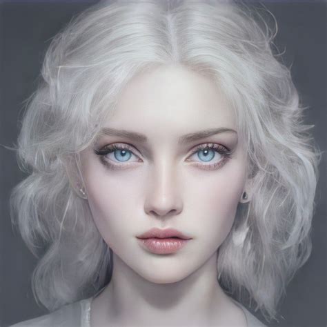 A Woman With White Hair And Blue Eyes