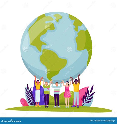 People Holding Earth Planet Vector Save Earth Day Illustration Tiny