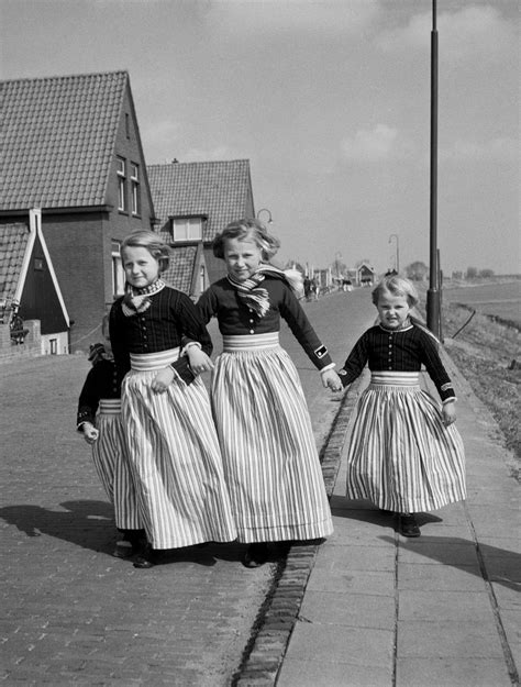 Dutch Girls In Costumes In Volendam In The Netherlands Vintage