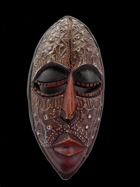 Ghana African Wood Face Mask Primitive Ceremonial Wall Art Hand