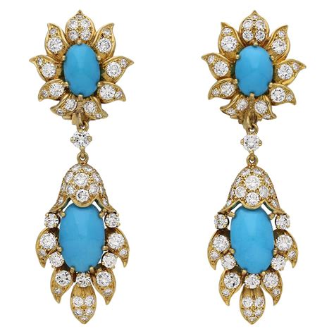 Day Night Turquoise Gold Earrings At Stdibs