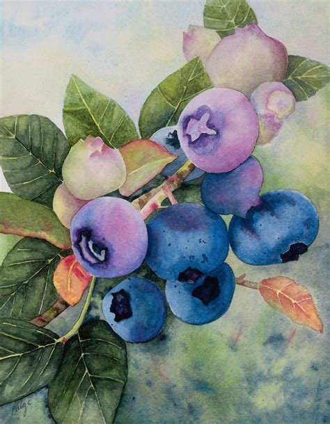 Blueberry Picture Watercolor Fruit Painting Berry Etsy Flower