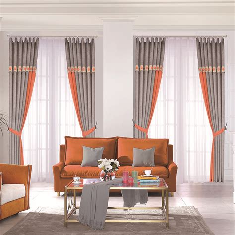 Orange And Gray Curtains For Living Room Chic Chenille