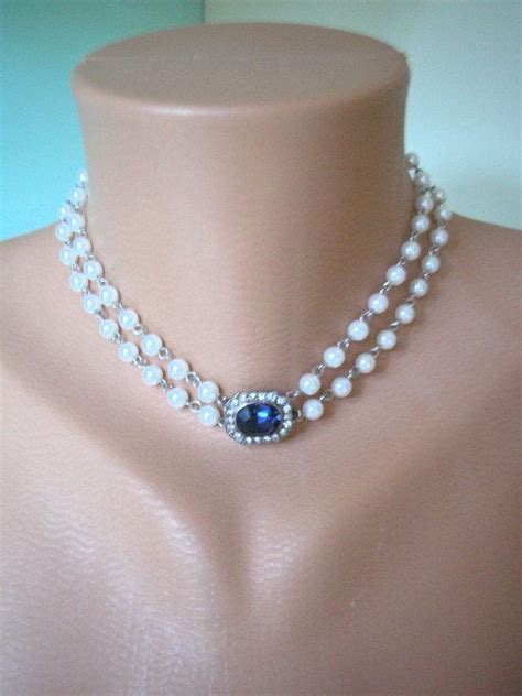 Sapphire And Pearl Bridal Necklace Pearl Bridal Choker Necklace And