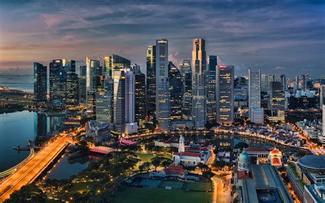 Download Wallpapers Singapore Marina Bay Skyscrapers Evening