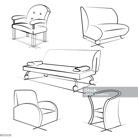 Set Of Furniture 3d Sketch Vector Illustration Stock Illustration