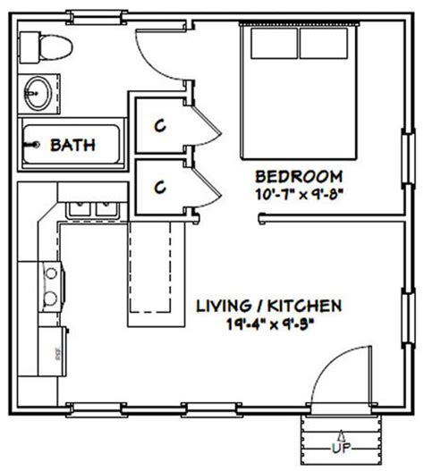 20x20 Tiny House 1 Bedroom 1 Bath 400 Sq Ft Pdf Floor Etsy Tiny