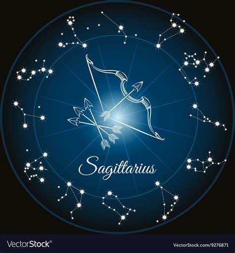 Zodiac Sign Sagittarius And Circle Constellations Vector Illustration