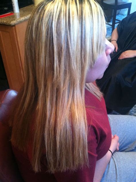 The base of the hair has been dyed to match the highlights in tone for a seamless color melt! PhxStylist.com Heavy Blonde highlights on med brown hair ...