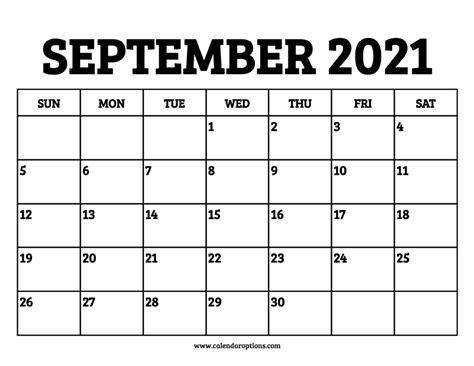 September 2021 Calendar Printable Calendar Options