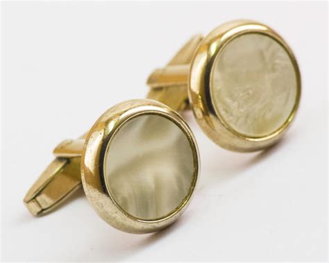 Vintage Cufflinks Mother Of Pearl Cuff Links Gold Toned