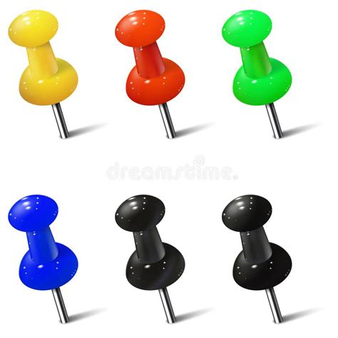 Set Of Realistic Push Pins In Different Colors Thumbtacks Stock Vector