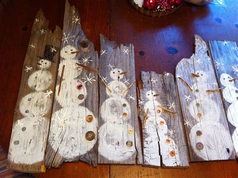 Charming Hand Painted Barn Wood Snowmen