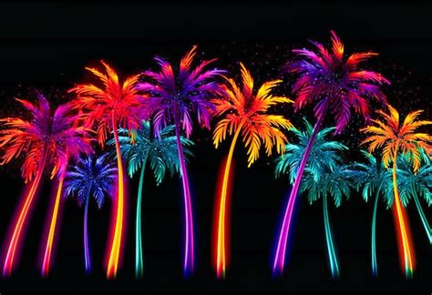 Premium Ai Image Neon Palm Trees With Multicolored Stars And Stripes
