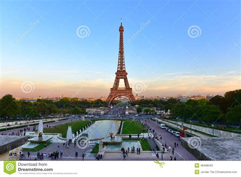 View Of The Eiffel Tower From Jardins Du Trocadero Park In