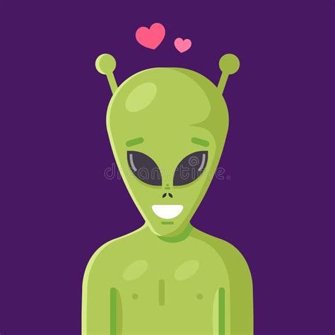 Cute Smiling Green Alien Humanoid In Love Stock Vector Illustration
