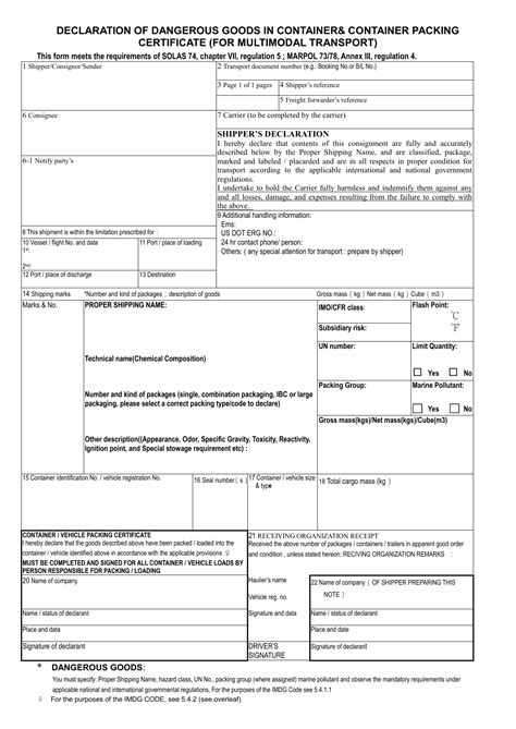 Imo Dangerous Goods Declaration Certify Letter Images