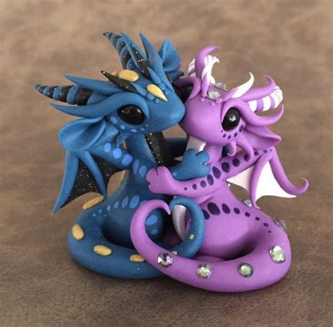 Blue And Purple Dragon Couple By Dragonsandbeasties Cute Polymer Clay