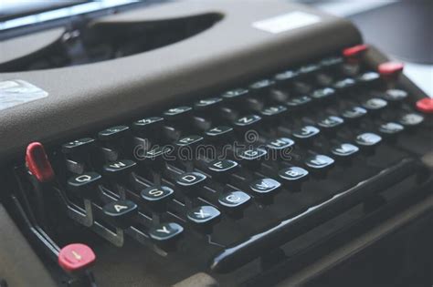 Keyboard Of An Old Retro Typewriter Style And Vintage Close Up Stock