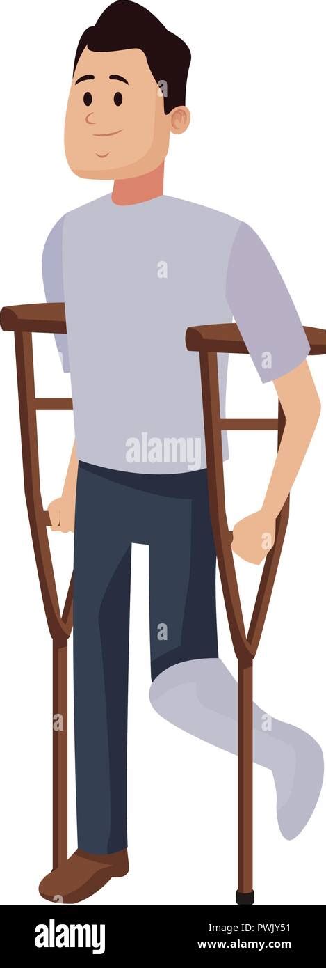 Man With Crutches Cartoon Vector Illustration Graphic Design Stock