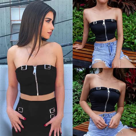 2018 Summer Newly Sexy Fashion Women Ladies Tanks Tops Sleeveless Strapless Zipper Skinny Short