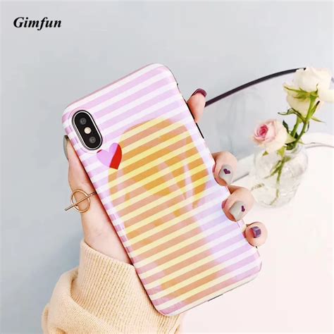 Gimfun Pink Fresh Stripe Love Heart Phone Case For Iphone 7 Korea Blu