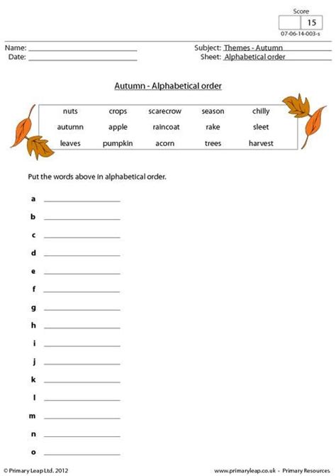 They also are not present on some receipts, packaging, and other paperwork related to a. PrimaryLeap.co.uk - Autumn - Alphabetical order Worksheet ...