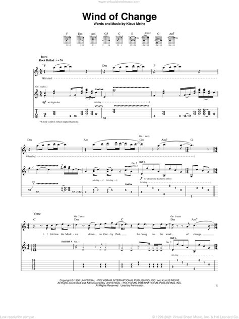 Scorpions Wind Of Change Sheet Music For Guitar Tablature V2