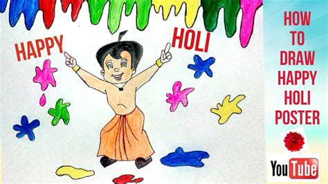 How To Draw Happy Holi Poster Happy Holi Drawing For Kids Chhota