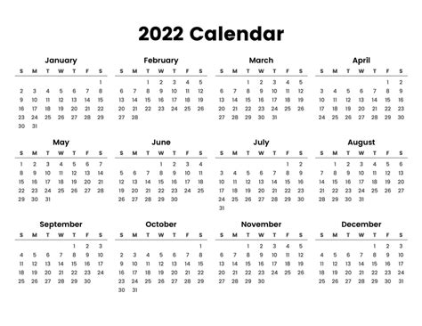 Full Year Calendar 2022 A Printable Calendar
