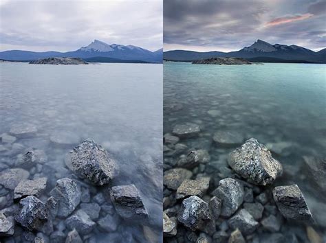 A before and after example showing the difference a warming polarizer