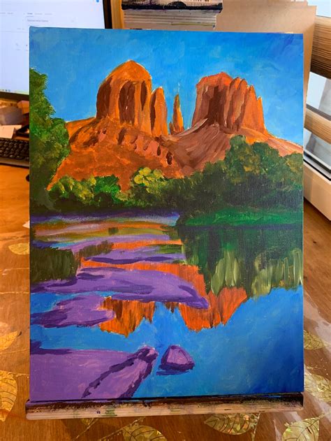 Sedona Arizona Painting Cathedral Rocks Original Art Mountain Etsy