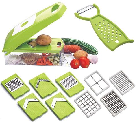 Green Plastic And Stainless Steel 12 In 1 Multi Purpose Vegetable