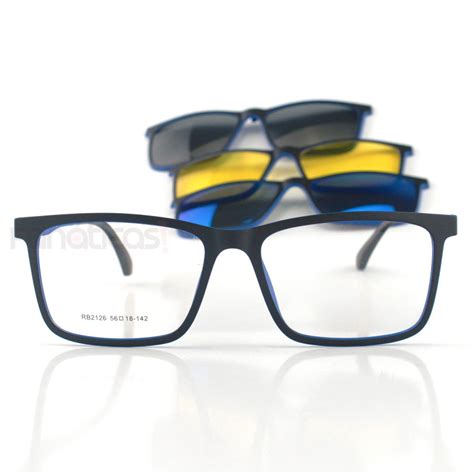 armacao de Óculos clipon rb2126 3 lentes preta e azul