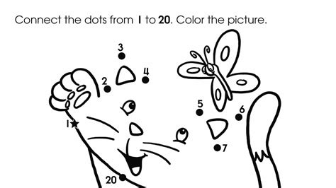 A line is drawn connecting the dots, revealing the object. Dot-To-Dots 1-20 Cat | Anywhere Teacher
