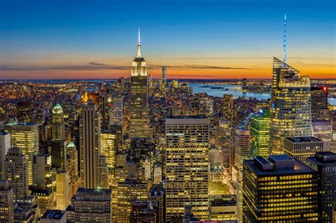 New York Cityscape With Lighted Up Skyscrapers Image Free Stock Photo