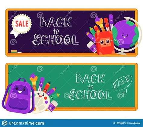 Back To School Sale Vector Illustration Set Of Horizontal Banners With