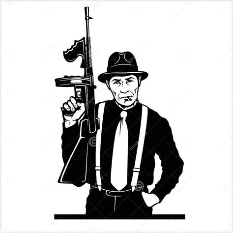 Gangster With Thompson Submachine Gun Vector Illustration Stock Vector