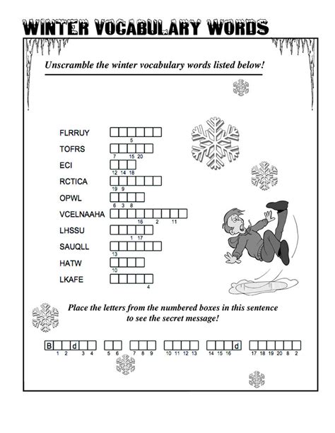 Word Scramble Worksheet Winter Coloring Sheets