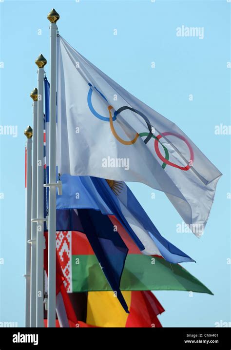 Olympic Flag Flying Alongside Flags Of The Competing Nations 2012