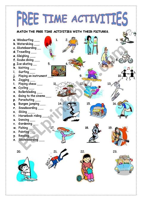 Learn about free time with free interactive flashcards. FREE TIME ACTIVITIES - ESL worksheet by guveri