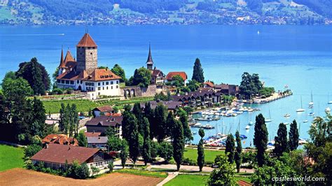 Spiez Castle Switzerland Surrounded By Magnificent Vineyards This
