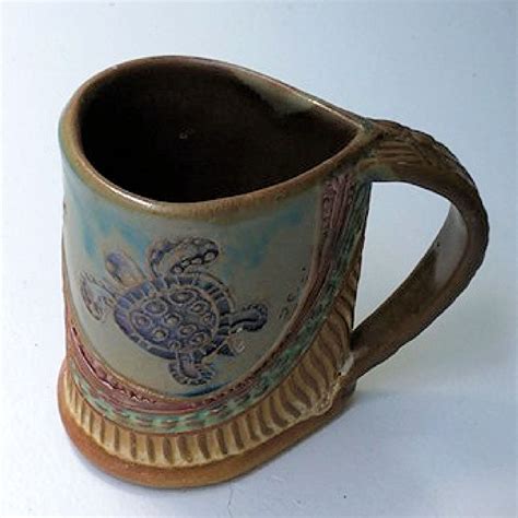 Sea Turtle Pottery Mug Coffee Cup Handmade Stoneware Tableware 12 Oz
