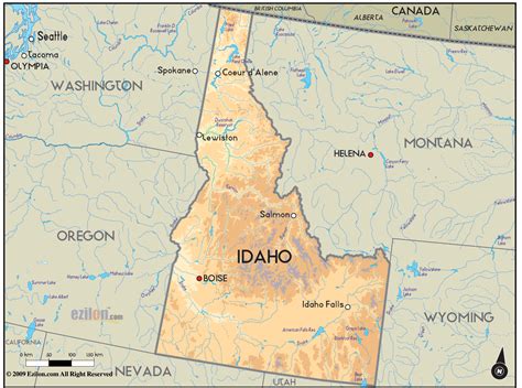 Geographical Map Of Idaho And Idaho Geographical Maps