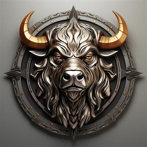 Premium Ai Image Bull Emblem Illustration In Silver Circle Logo White