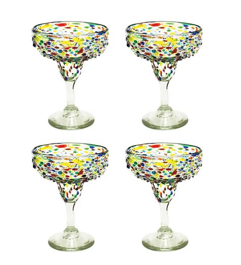 Handcrafted Recycled Glass Confetti Margarita Glasses Set Of 4 Eligible For Shipping Offers