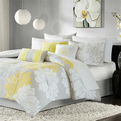 Retro Modern Soft Cotton Chic Yellow White Grey Comforter Set W