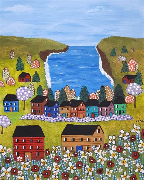 Cozy Harbor Is A Folk Art Painting Folk Art Original Art Acrylic