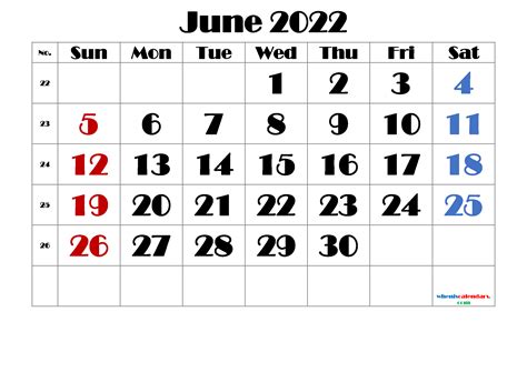 Free June Blank Calendar 2022 Pdf And Image